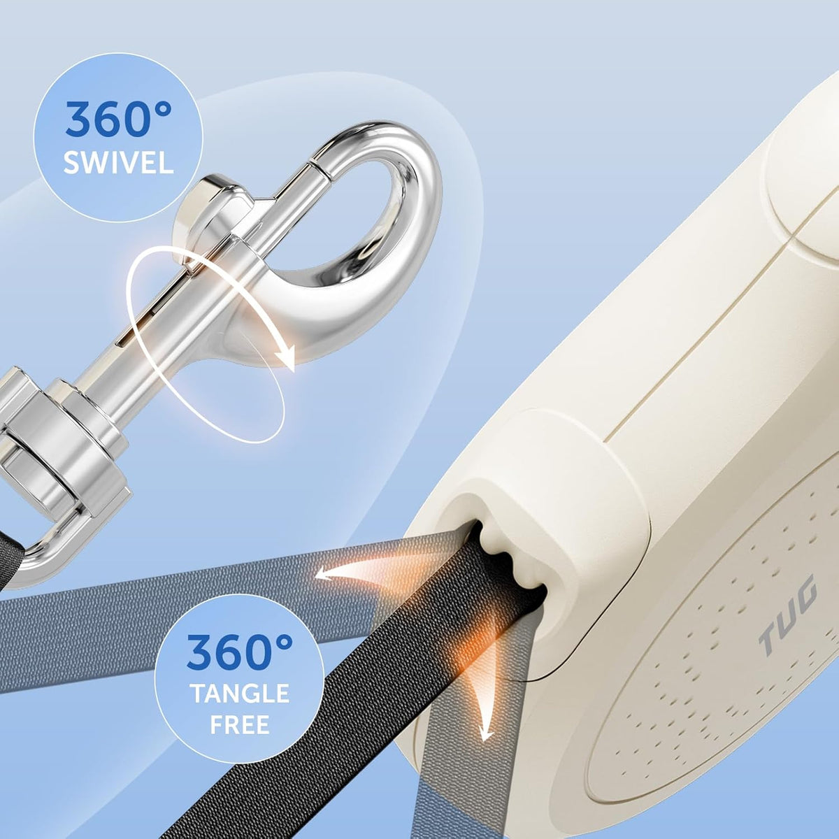 Quest Retractable Dog Leash | 360° Tangle-Free | 16 ft Tape (S, Cream)