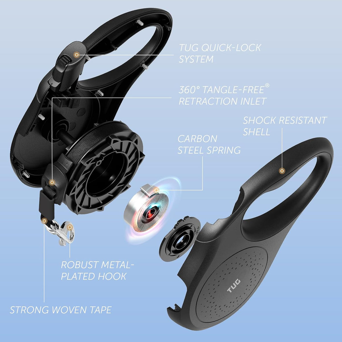 Quest Retractable Dog Leash | 360° Tangle-Free | 16 ft Tape (S, Cream)