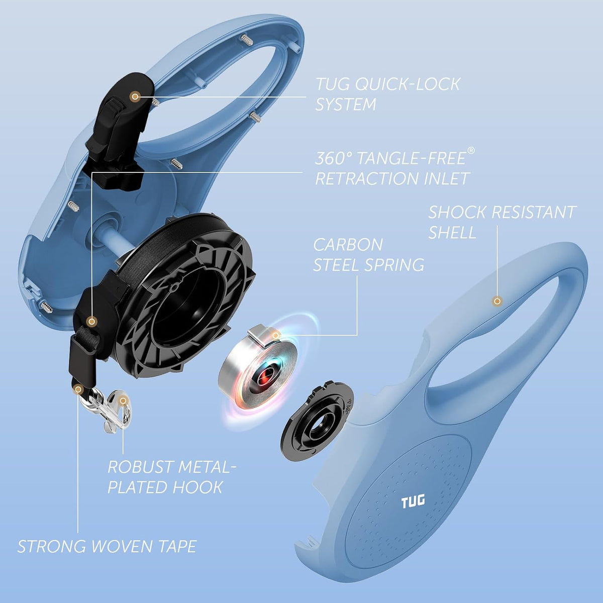 Quest Retractable Dog Leash | 360° Tangle-Free | 16 ft Tape (S, Cream)