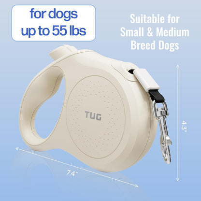Quest Retractable Dog Leash | 360° Tangle-Free | 16 ft Tape (S, Cream)