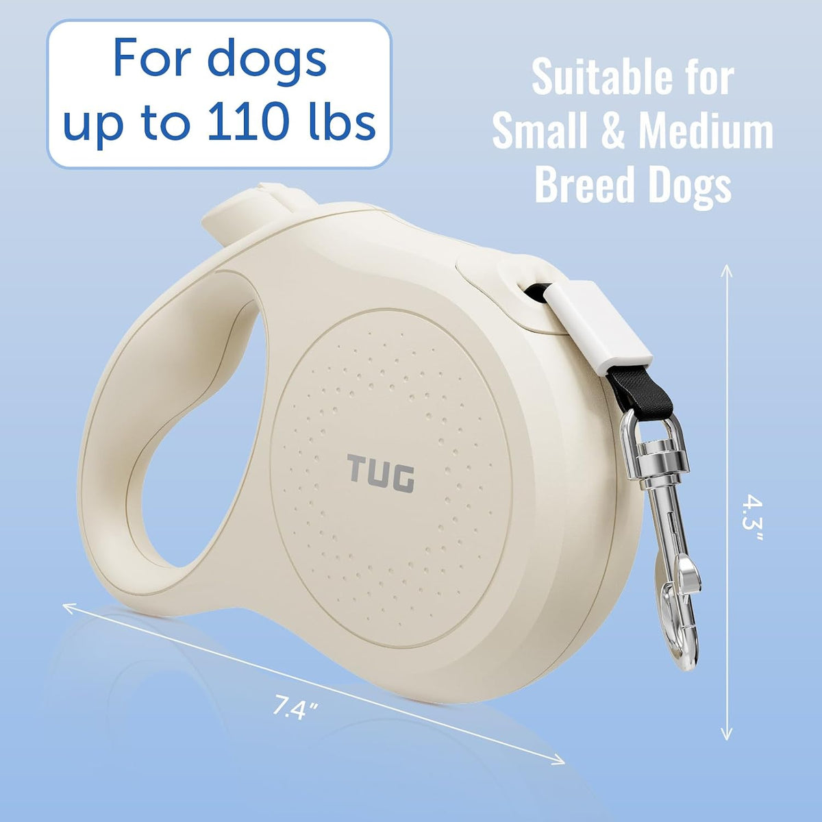 Quest Retractable Dog Leash | 360° Tangle-Free | 16 ft Tape (S, Cream)
