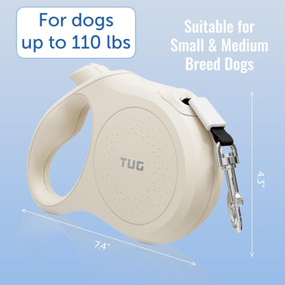 Quest Retractable Dog Leash | 360° Tangle-Free | 16 ft Tape (S, Cream)