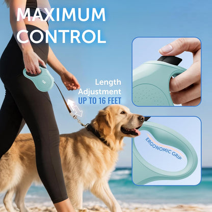 Quest Retractable Dog Leash | 360° Tangle-Free | 16 ft Tape (S, Cream)