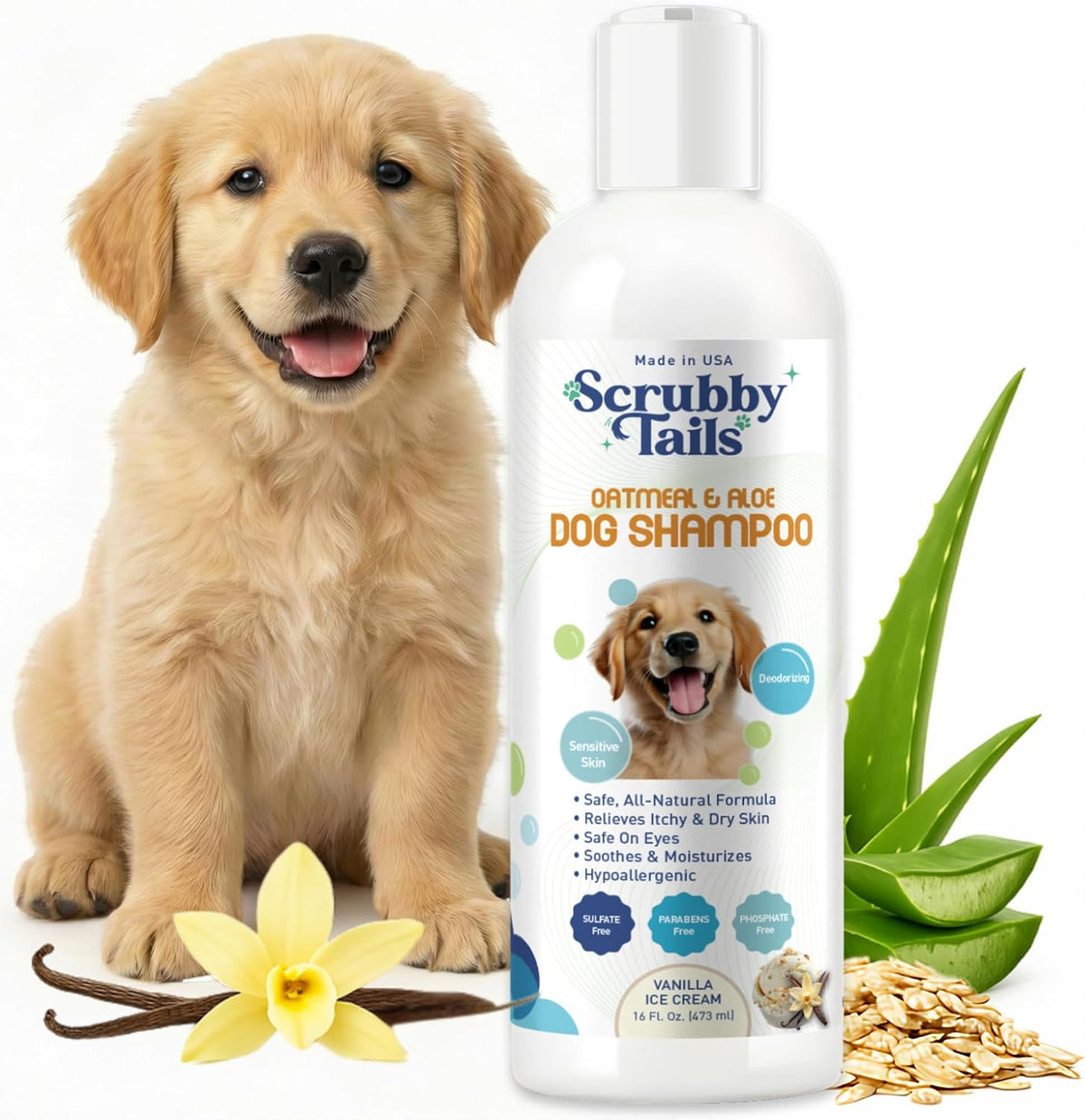 Enzymatic Oatmeal Dog Shampoo, Itchy Skin, Vanilla, 16 oz