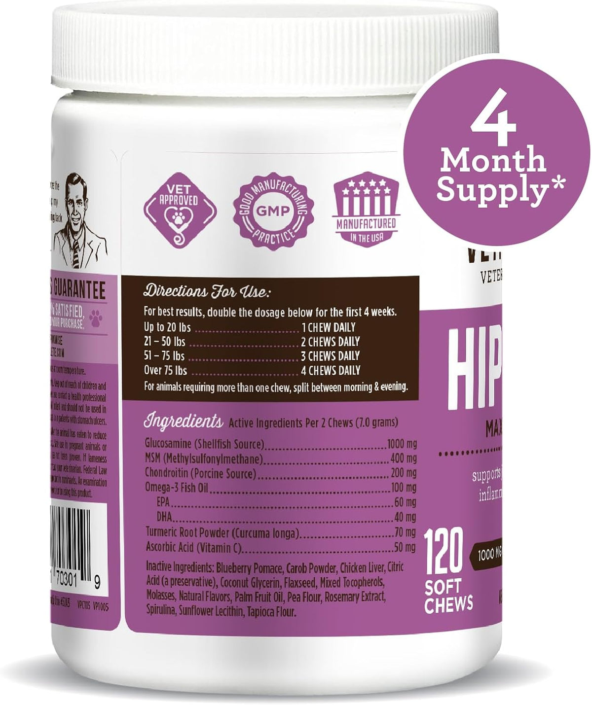 Dog Hip & Joint Wellness Supplement – High-Strength Glucosamine, MSM, Omega & Chondroitin Chews and Breeds – Vet Formulated Chicken Dog Treat