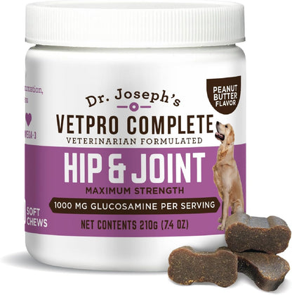 Dog Hip & Joint Wellness Supplement – High-Strength Glucosamine, MSM, Omega & Chondroitin Chews and Breeds – Vet Formulated Chicken Dog Treat