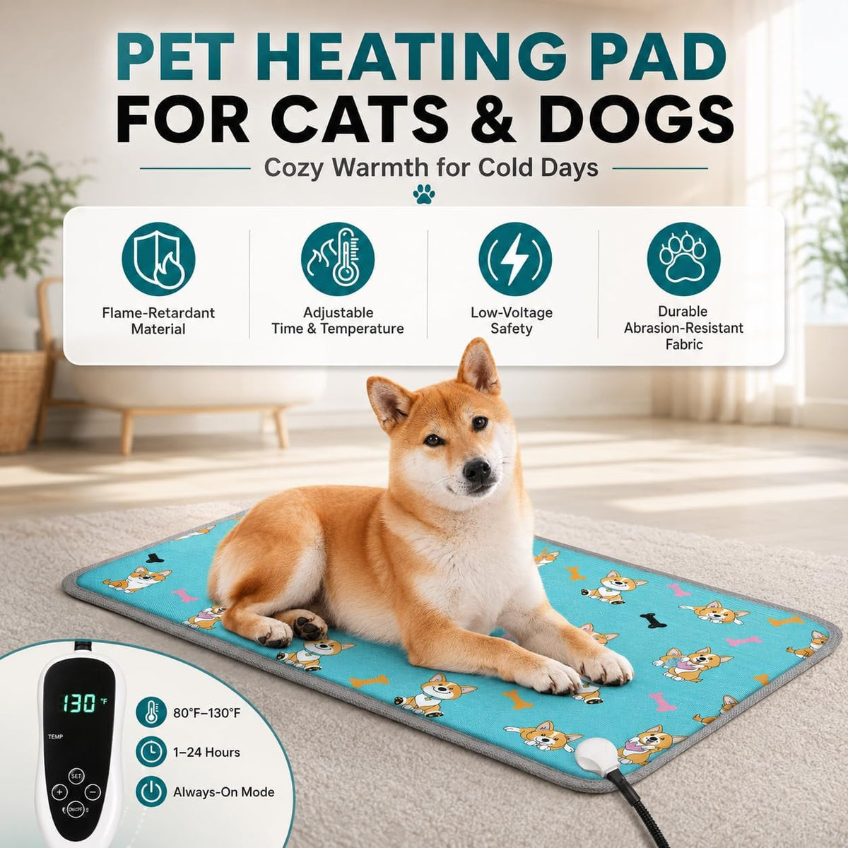 GOLOPET Large Dog Heating Pad 34x21in with Normally Open Function