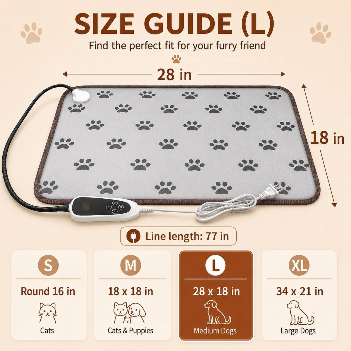 GOLOPET Large Dog Heating Pad 34x21in with Normally Open Function