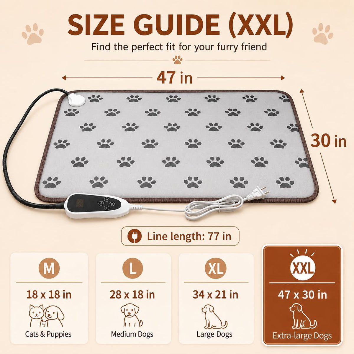 GOLOPET Large Dog Heating Pad 34x21in with Normally Open Function