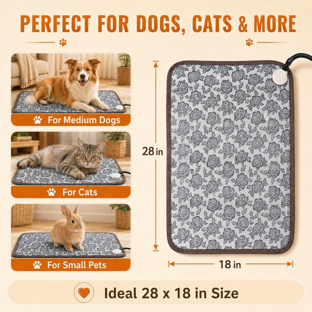 GOLOPET Large Dog Heating Pad 34x21in with Normally Open Function
