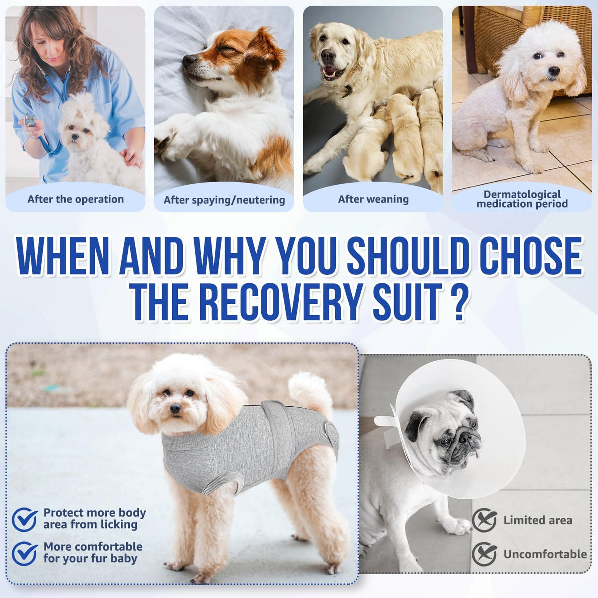 Recovery Suit for Dogs, Spay Neuter Surgery Suit Onesie Female Male