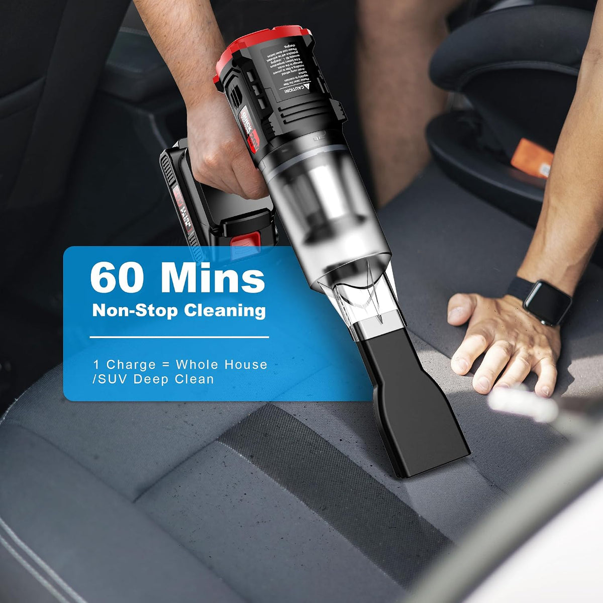 Cordless, 35000PA Strong Suction Handheld Vacuum with 2 Detachable Batteries, 60Min Runtime Portable Vacuum Cleaner for Car Detailing, Pet Hair, Home Couch & Office, 350ML XL Dust Cup