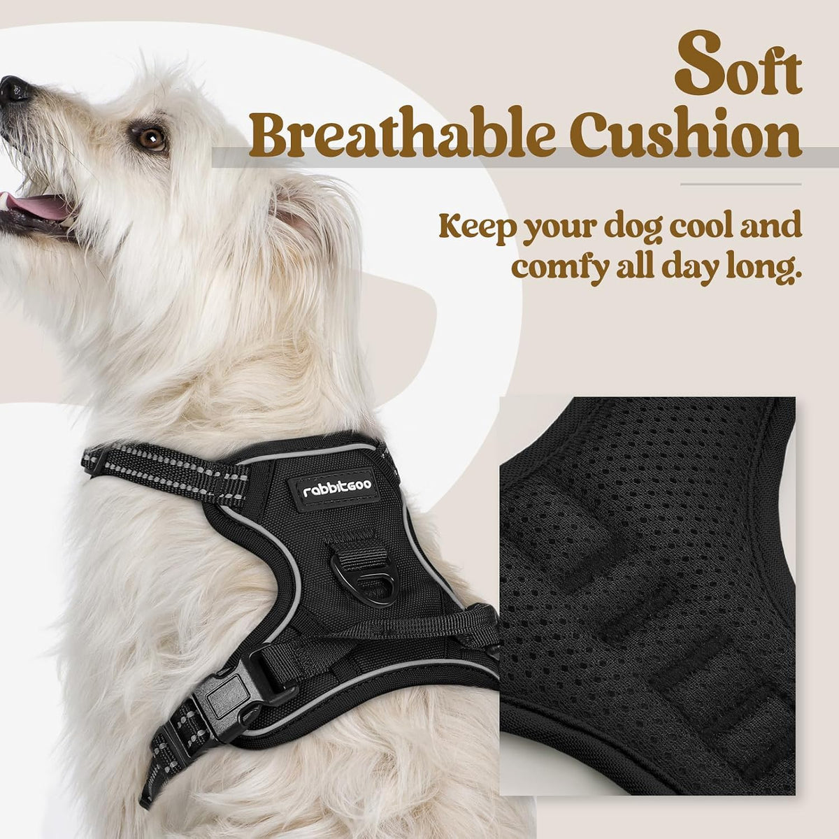 Dog Harness, No Pull for Large Dogs with 2 Leash Clips, Pet Vest | No Choke with Handle, Adjustable Soft Padded, Reflective, Easy Control for Walking, Black, Large