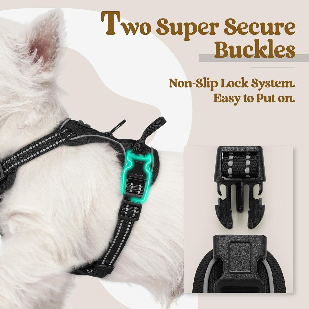 Dog Harness, No Pull for Large Dogs with 2 Leash Clips, Pet Vest | No Choke with Handle, Adjustable Soft Padded, Reflective, Easy Control for Walking, Black, Large