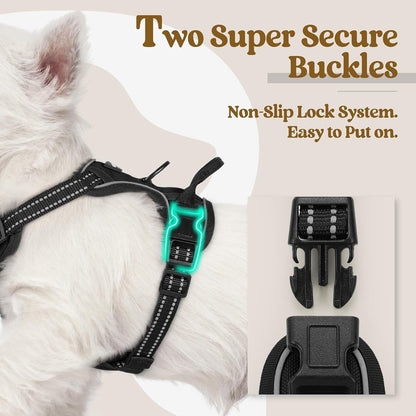 Dog Harness, No Pull for Large Dogs with 2 Leash Clips, Pet Vest | No Choke with Handle, Adjustable Soft Padded, Reflective, Easy Control for Walking, Black, Large