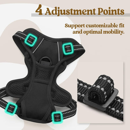Dog Harness, No Pull for Large Dogs with 2 Leash Clips, Pet Vest | No Choke with Handle, Adjustable Soft Padded, Reflective, Easy Control for Walking, Black, Large