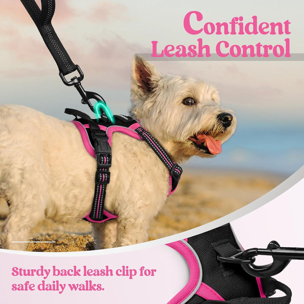 Dog Harness, No Pull for Large Dogs with 2 Leash Clips, Pet Vest | No Choke with Handle, Adjustable Soft Padded, Reflective, Easy Control for Walking, Black, Large