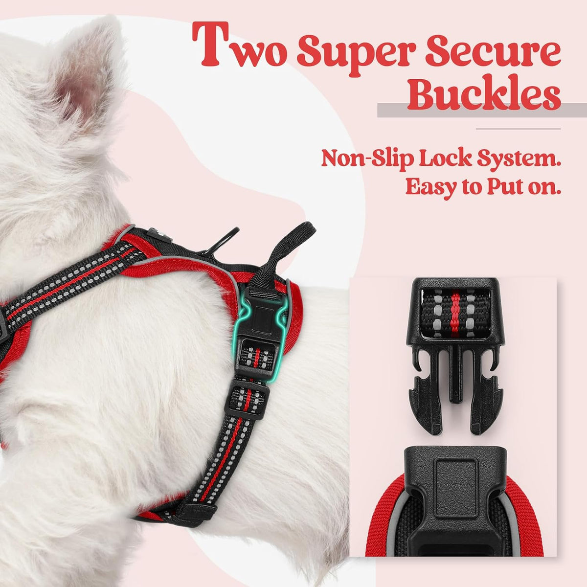 Dog Harness, No Pull for Large Dogs with 2 Leash Clips, Pet Vest | No Choke with Handle, Adjustable Soft Padded, Reflective, Easy Control for Walking, Black, Large