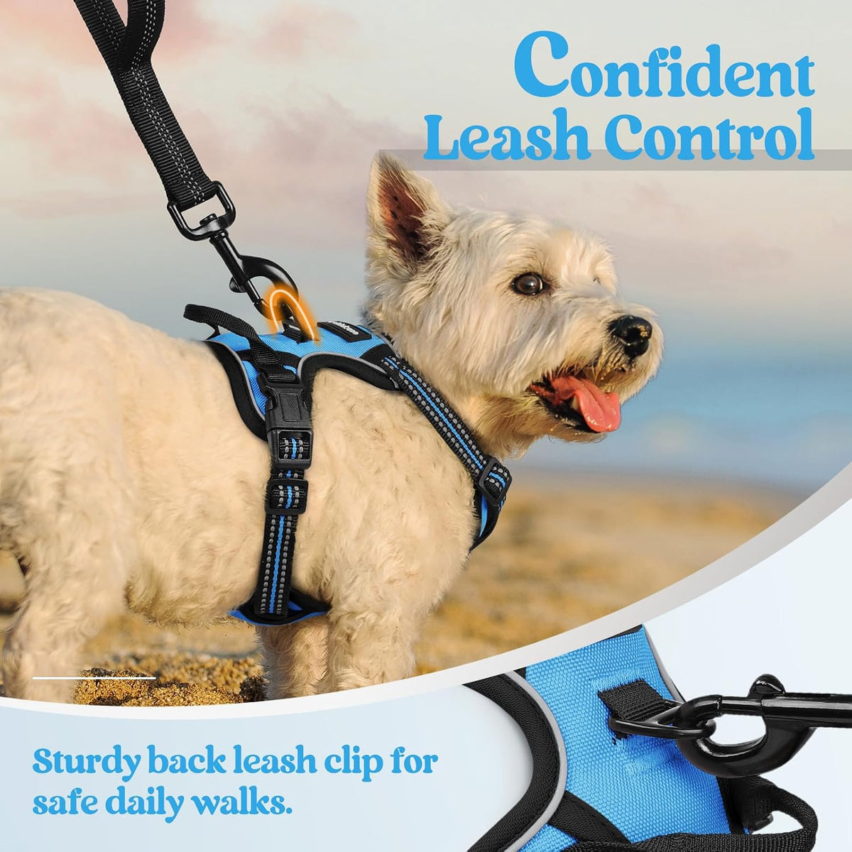 Dog Harness, No Pull for Large Dogs with 2 Leash Clips, Pet Vest | No Choke with Handle, Adjustable Soft Padded, Reflective, Easy Control for Walking, Black, Large