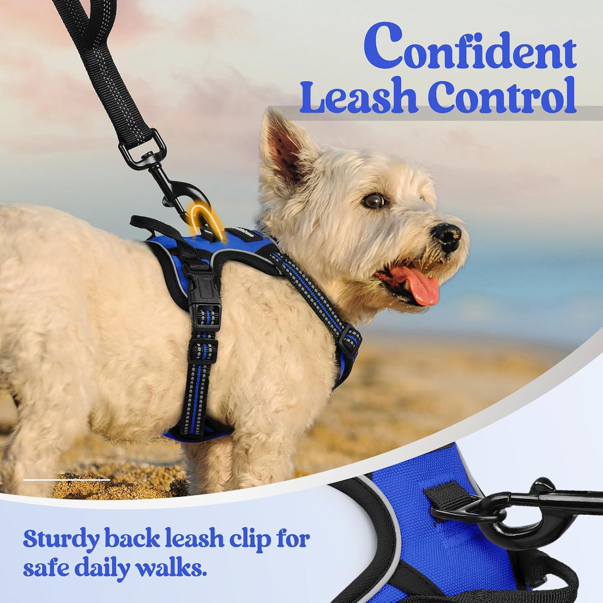 Dog Harness, No Pull for Large Dogs with 2 Leash Clips, Pet Vest | No Choke with Handle, Adjustable Soft Padded, Reflective, Easy Control for Walking, Black, Large