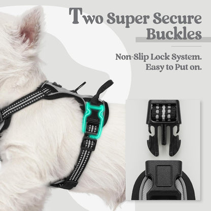 Dog Harness, No Pull for Large Dogs with 2 Leash Clips, Pet Vest | No Choke with Handle, Adjustable Soft Padded, Reflective, Easy Control for Walking, Black, Large