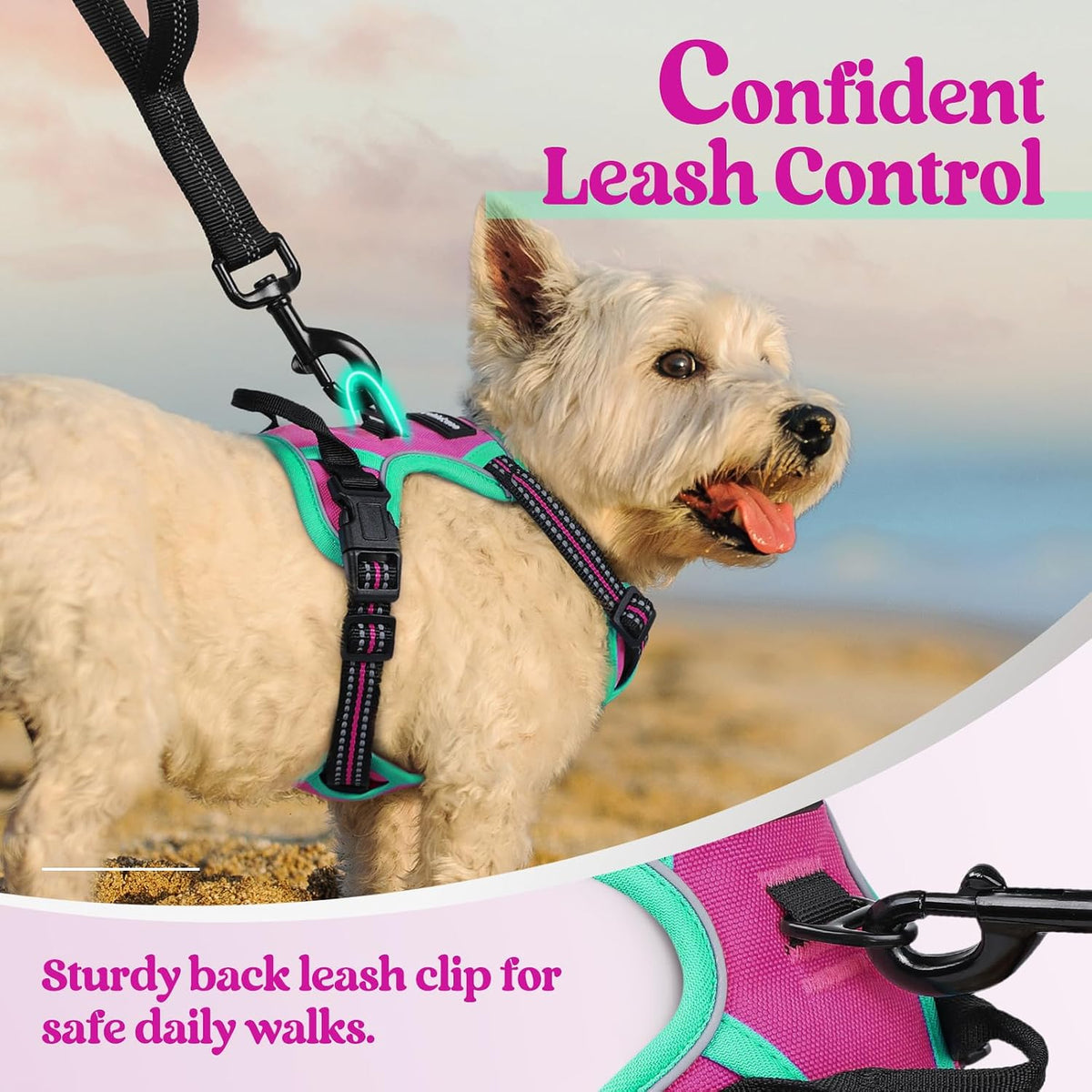 Dog Harness, No Pull for Large Dogs with 2 Leash Clips, Pet Vest | No Choke with Handle, Adjustable Soft Padded, Reflective, Easy Control for Walking, Black, Large