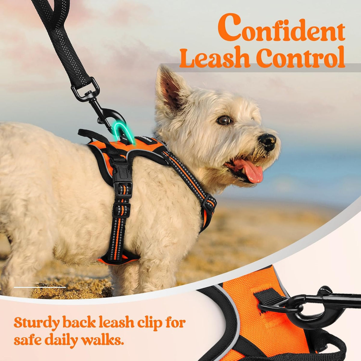 Dog Harness, No Pull for Large Dogs with 2 Leash Clips, Pet Vest | No Choke with Handle, Adjustable Soft Padded, Reflective, Easy Control for Walking, Black, Large