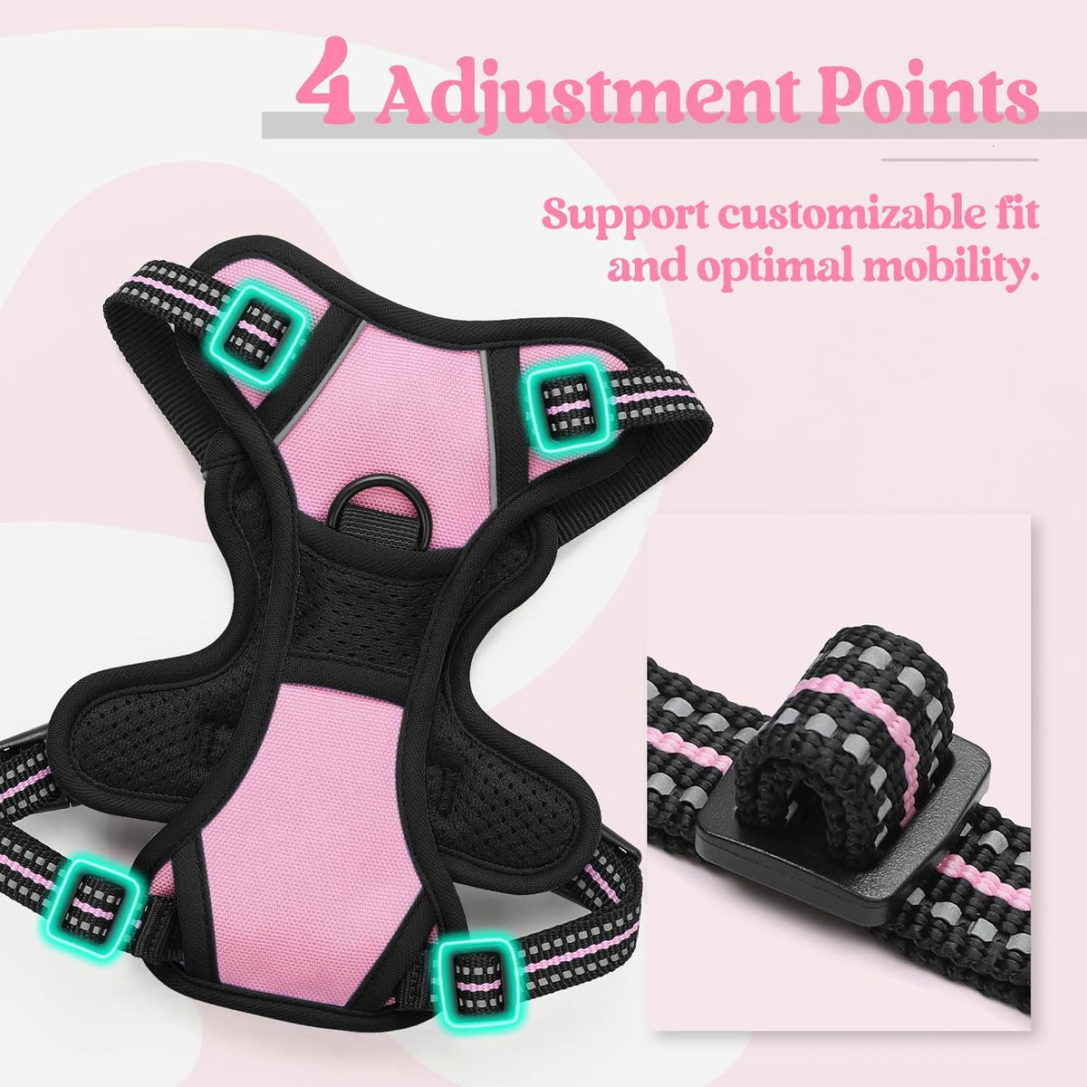Dog Harness, No Pull for Large Dogs with 2 Leash Clips, Pet Vest | No Choke with Handle, Adjustable Soft Padded, Reflective, Easy Control for Walking, Black, Large