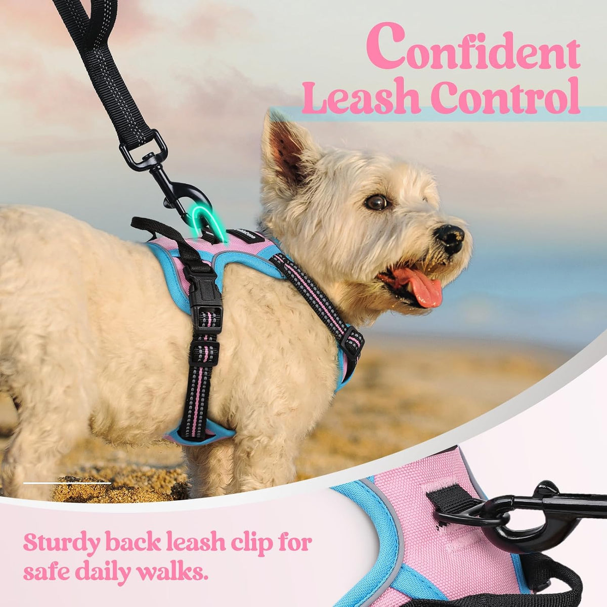 Dog Harness, No Pull for Large Dogs with 2 Leash Clips, Pet Vest | No Choke with Handle, Adjustable Soft Padded, Reflective, Easy Control for Walking, Black, Large
