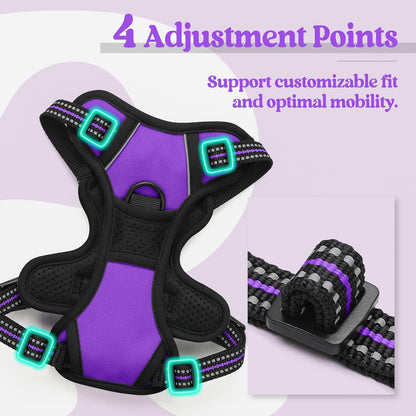 Dog Harness, No Pull for Large Dogs with 2 Leash Clips, Pet Vest | No Choke with Handle, Adjustable Soft Padded, Reflective, Easy Control for Walking, Black, Large
