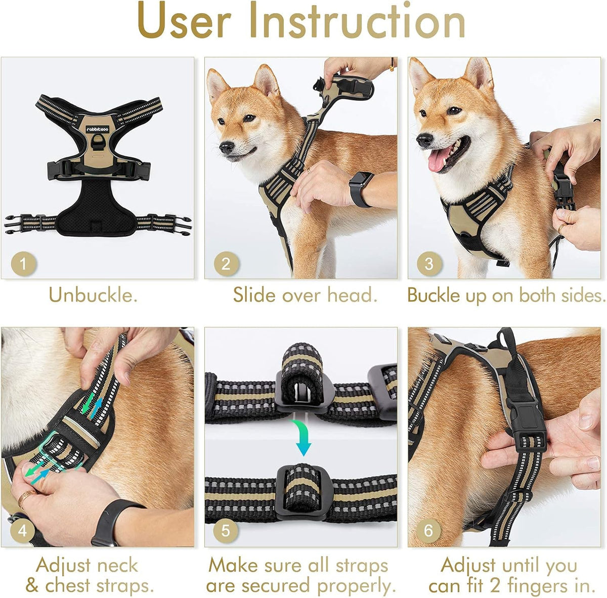 Dog Harness, No Pull for Large Dogs with 2 Leash Clips, Pet Vest | No Choke with Handle, Adjustable Soft Padded, Reflective, Easy Control for Walking, Black, Large