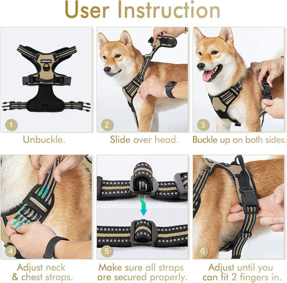Dog Harness, No Pull for Large Dogs with 2 Leash Clips, Pet Vest | No Choke with Handle, Adjustable Soft Padded, Reflective, Easy Control for Walking, Black, Large