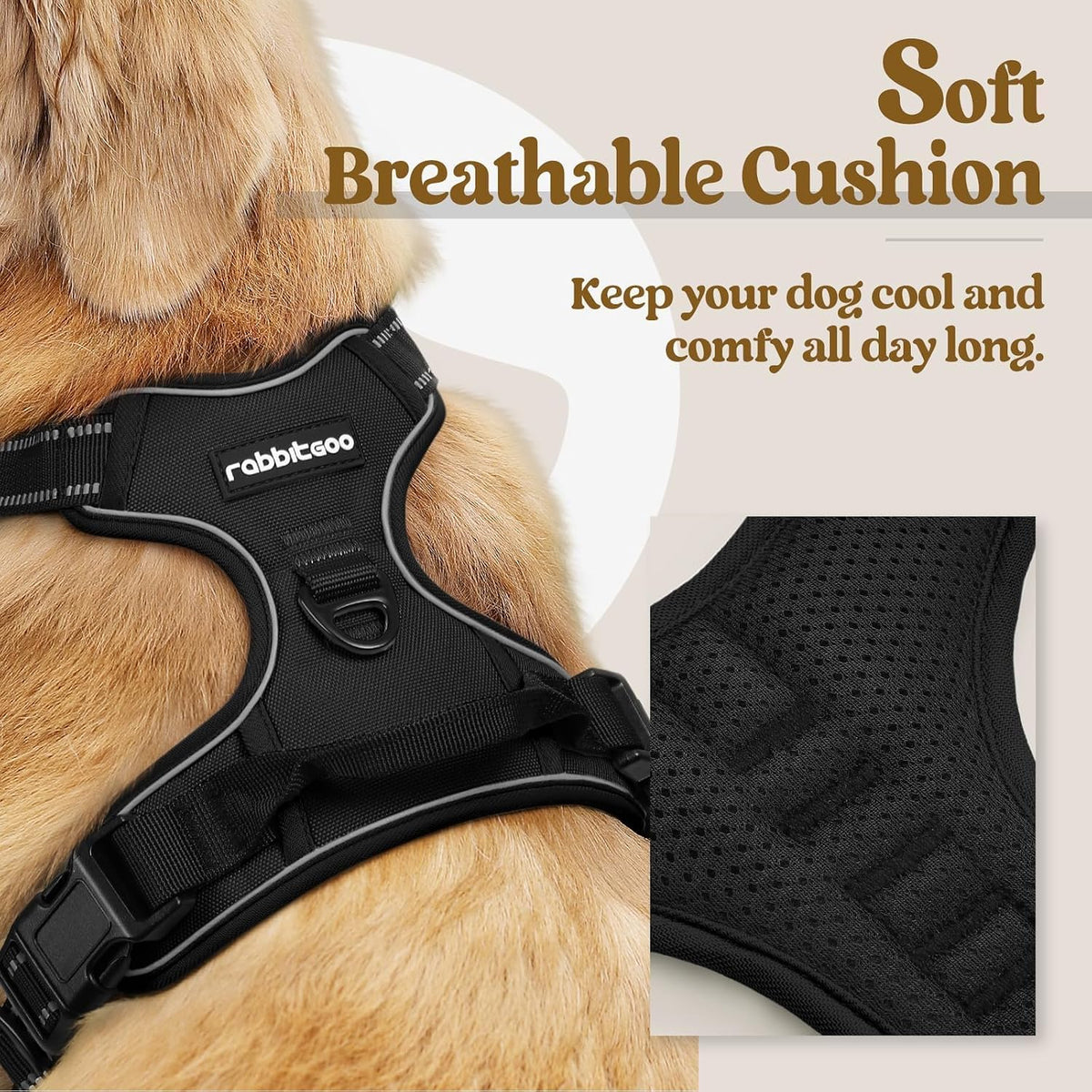 Dog Harness, No Pull for Large Dogs with 2 Leash Clips, Pet Vest | No Choke with Handle, Adjustable Soft Padded, Reflective, Easy Control for Walking, Black, Large