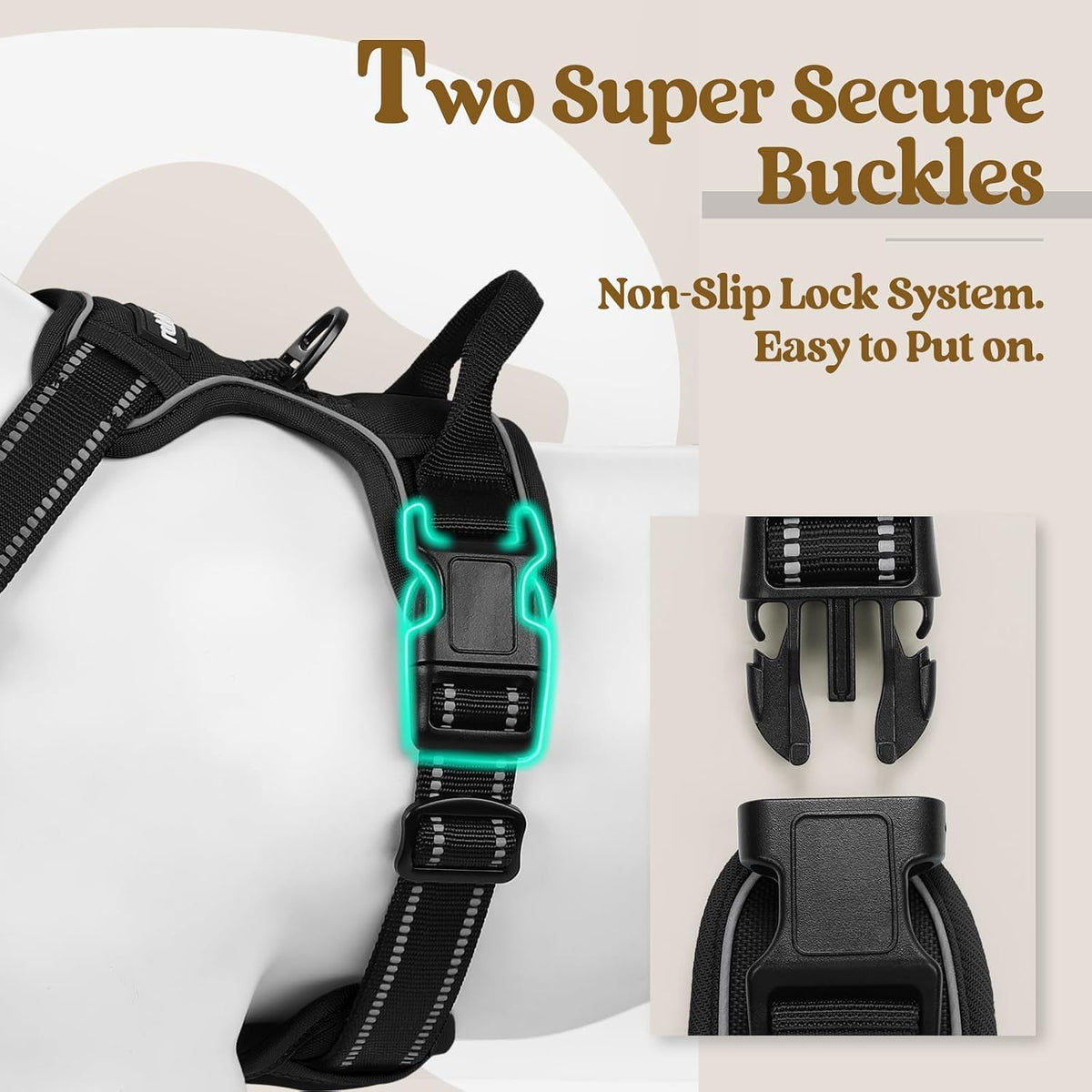 Dog Harness, No Pull for Large Dogs with 2 Leash Clips, Pet Vest | No Choke with Handle, Adjustable Soft Padded, Reflective, Easy Control for Walking, Black, Large