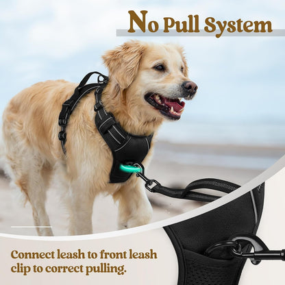 Dog Harness, No Pull for Large Dogs with 2 Leash Clips, Pet Vest | No Choke with Handle, Adjustable Soft Padded, Reflective, Easy Control for Walking, Black, Large