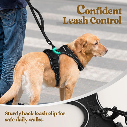 Dog Harness, No Pull for Large Dogs with 2 Leash Clips, Pet Vest | No Choke with Handle, Adjustable Soft Padded, Reflective, Easy Control for Walking, Black, Large