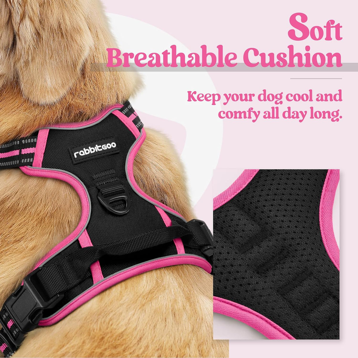 Dog Harness, No Pull for Large Dogs with 2 Leash Clips, Pet Vest | No Choke with Handle, Adjustable Soft Padded, Reflective, Easy Control for Walking, Black, Large