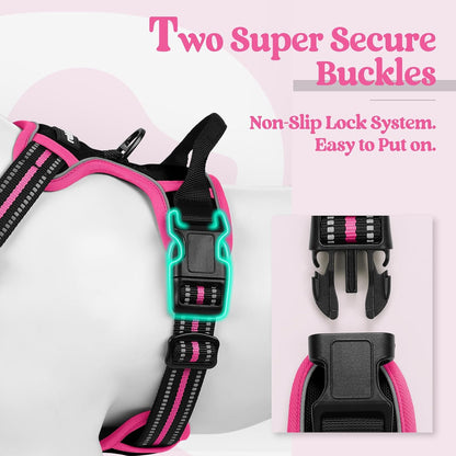 Dog Harness, No Pull for Large Dogs with 2 Leash Clips, Pet Vest | No Choke with Handle, Adjustable Soft Padded, Reflective, Easy Control for Walking, Black, Large