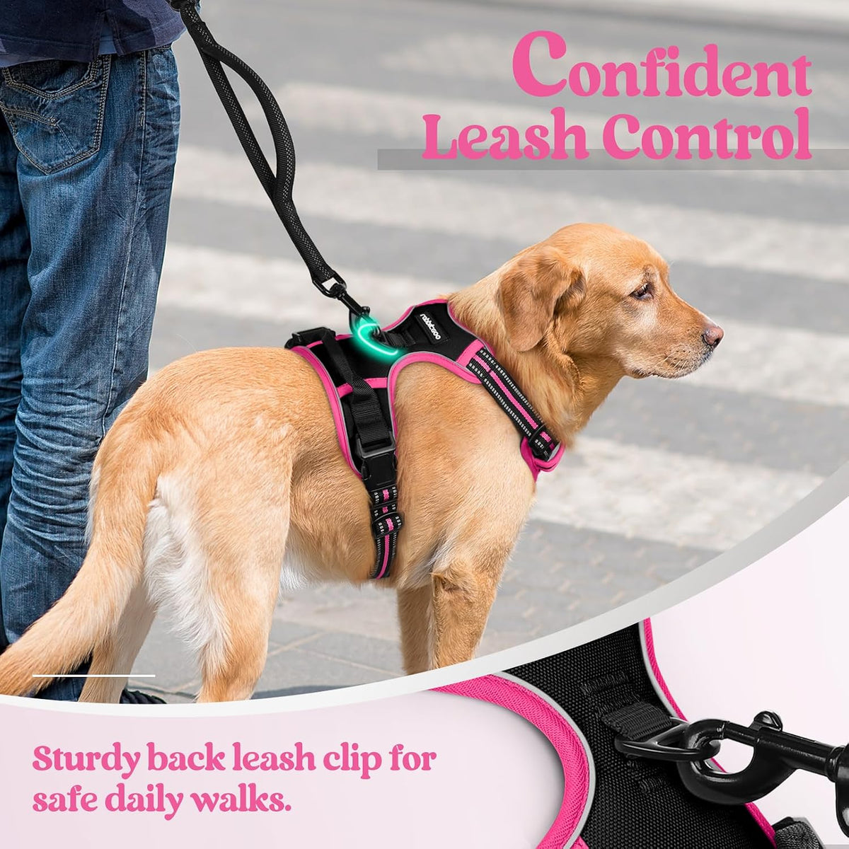 Dog Harness, No Pull for Large Dogs with 2 Leash Clips, Pet Vest | No Choke with Handle, Adjustable Soft Padded, Reflective, Easy Control for Walking, Black, Large