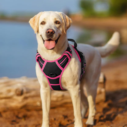Dog Harness, No Pull for Large Dogs with 2 Leash Clips, Pet Vest | No Choke with Handle, Adjustable Soft Padded, Reflective, Easy Control for Walking, Black, Large