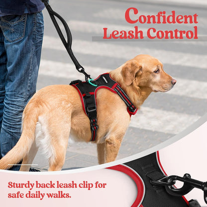 Dog Harness, No Pull for Large Dogs with 2 Leash Clips, Pet Vest | No Choke with Handle, Adjustable Soft Padded, Reflective, Easy Control for Walking, Black, Large