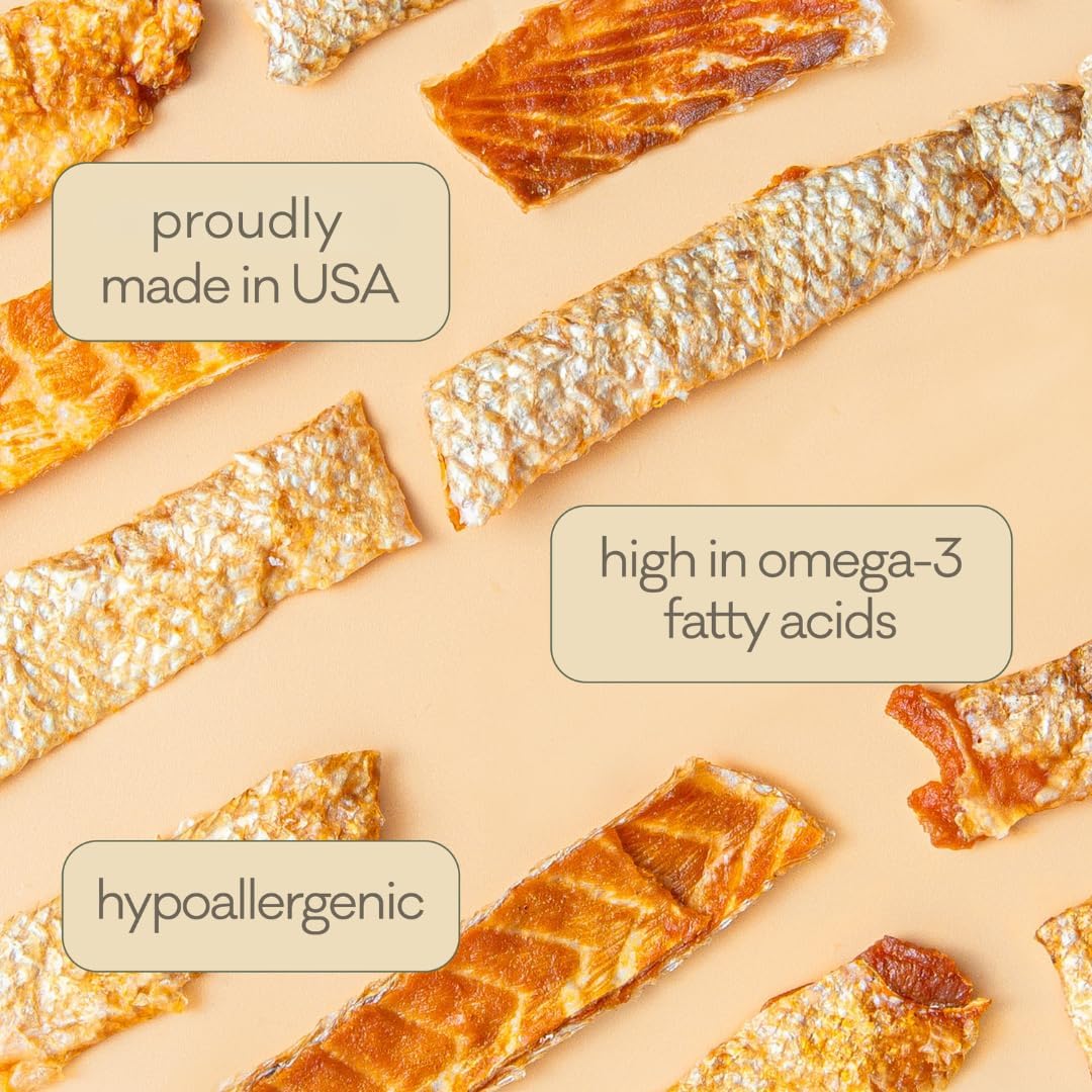 Salmon Skin Dog Treats, Single Ingredient, Omega-3 Rich, 3oz