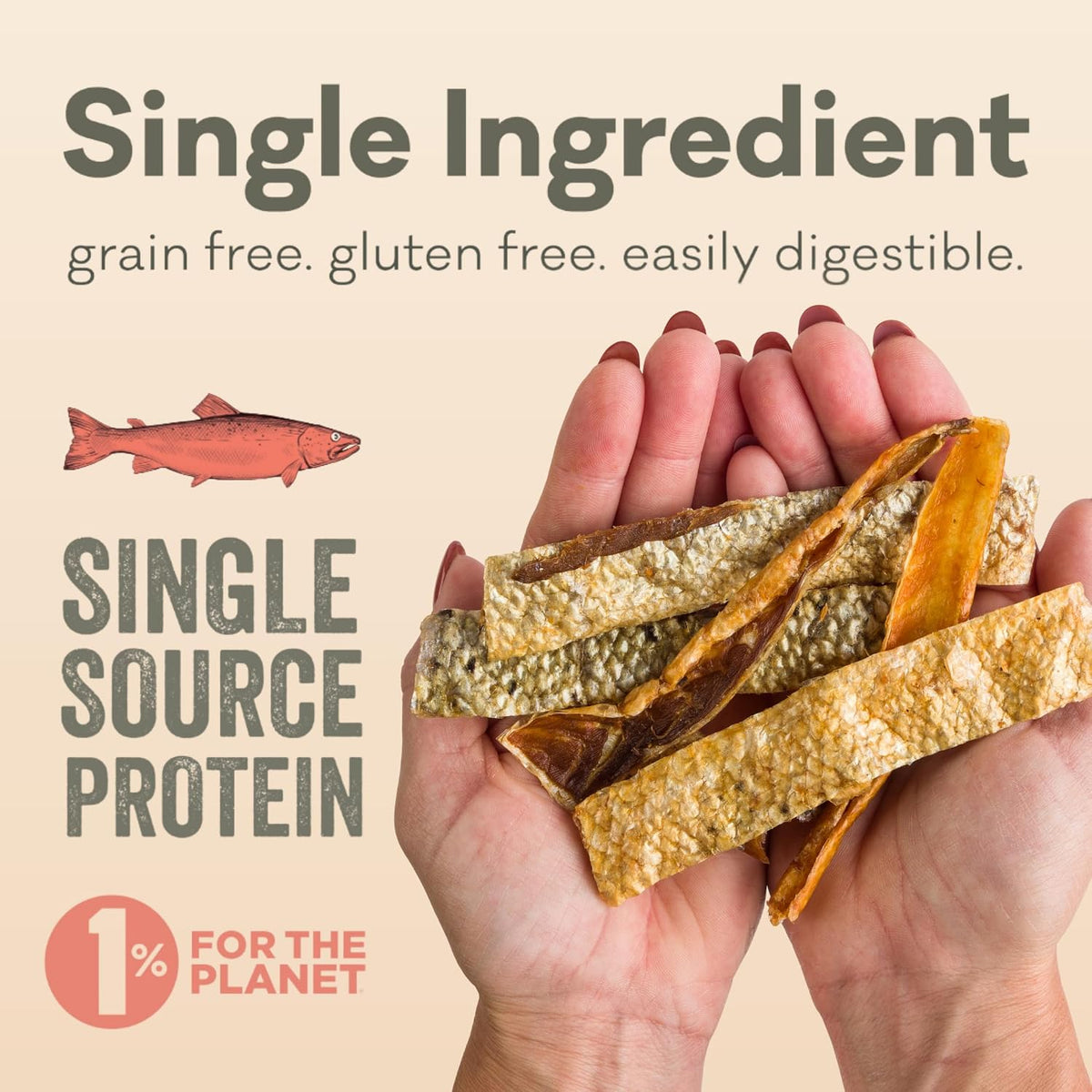 Salmon Skin Dog Treats, Single Ingredient, Omega-3 Rich, 3oz