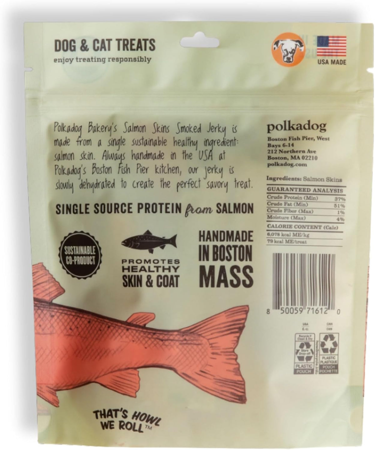 Salmon Skin Dog Treats, Single Ingredient, Omega-3 Rich, 3oz