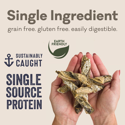 Salmon Skin Dog Treats, Single Ingredient, Omega-3 Rich, 3oz