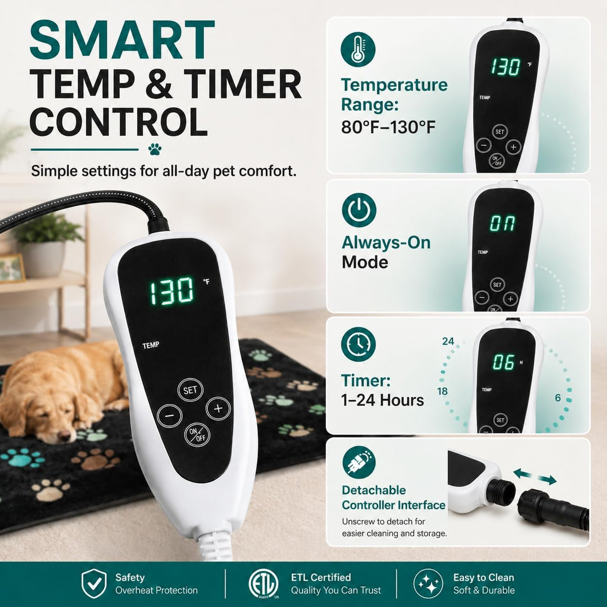 GOLOPET Large Dog Heating Pad 36x24 in with Normally Open Function