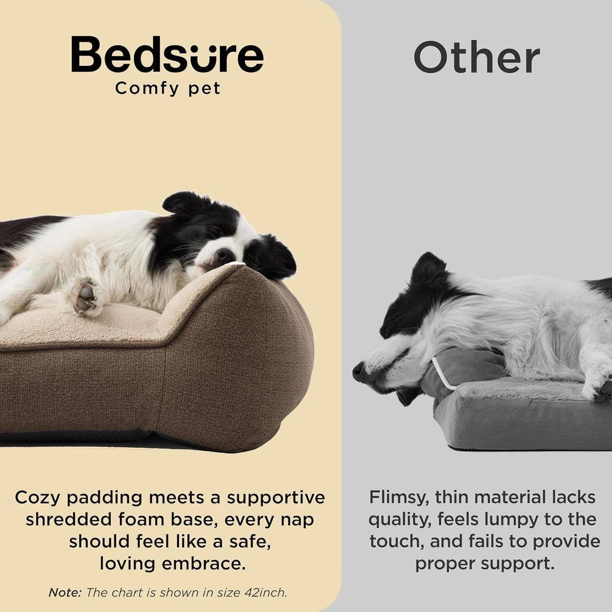 SupportMax™ Extra Thick Orthopedic XL Dog Beds Large Sized Dog | 42" Premium Supportive Couch for Senior Dogs, Water-resistant Removable Washable Cover, Big Comfy Pet Sofa with Sherpa, Grey