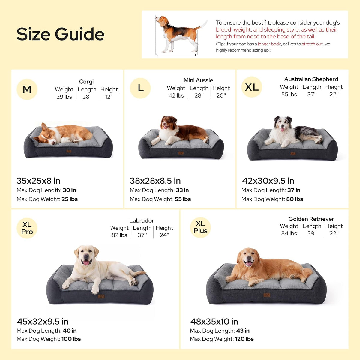 SupportMax™ Extra Thick Orthopedic XL Dog Beds Large Sized Dog | 42" Premium Supportive Couch for Senior Dogs, Water-resistant Removable Washable Cover, Big Comfy Pet Sofa with Sherpa, Grey