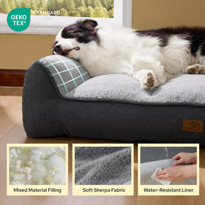 SupportMax™ Extra Thick Orthopedic XL Dog Beds Large Sized Dog | 42" Premium Supportive Couch for Senior Dogs, Water-resistant Removable Washable Cover, Big Comfy Pet Sofa with Sherpa, Grey