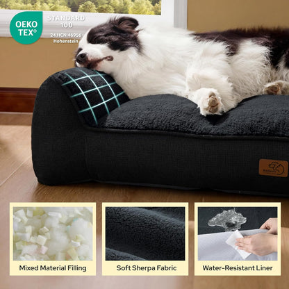 SupportMax™ Extra Thick Orthopedic XL Dog Beds Large Sized Dog | 42" Premium Supportive Couch for Senior Dogs, Water-resistant Removable Washable Cover, Big Comfy Pet Sofa with Sherpa, Grey